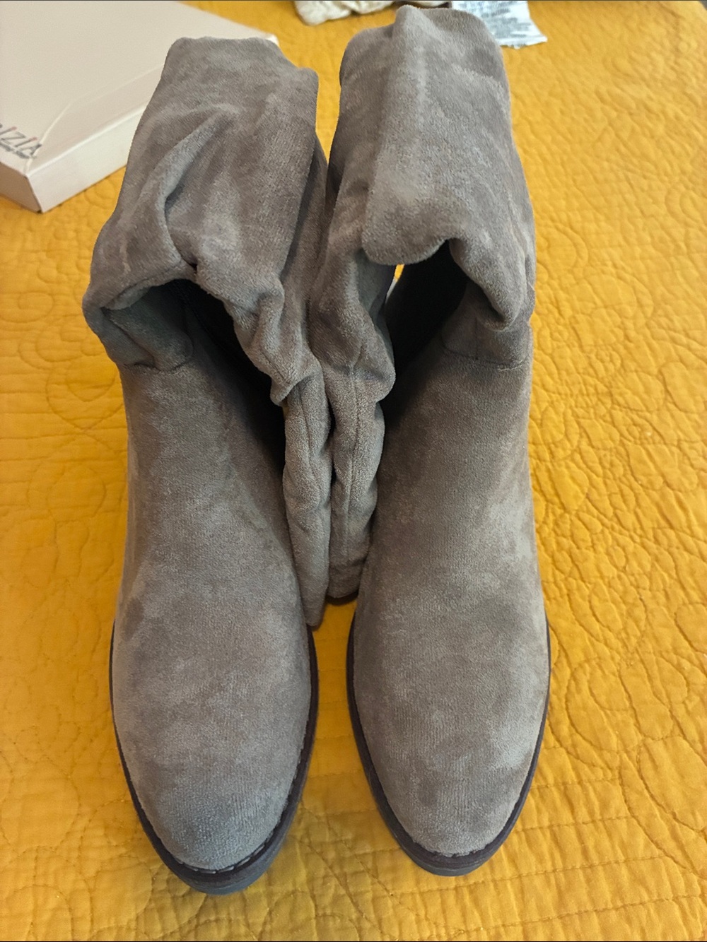 Women's Taupe Suede Ankle Booties with Low Block Heel